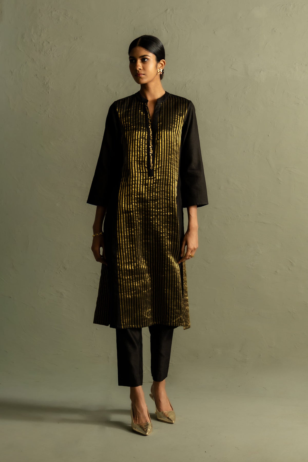 Ojas Black Tissue Kurta Set