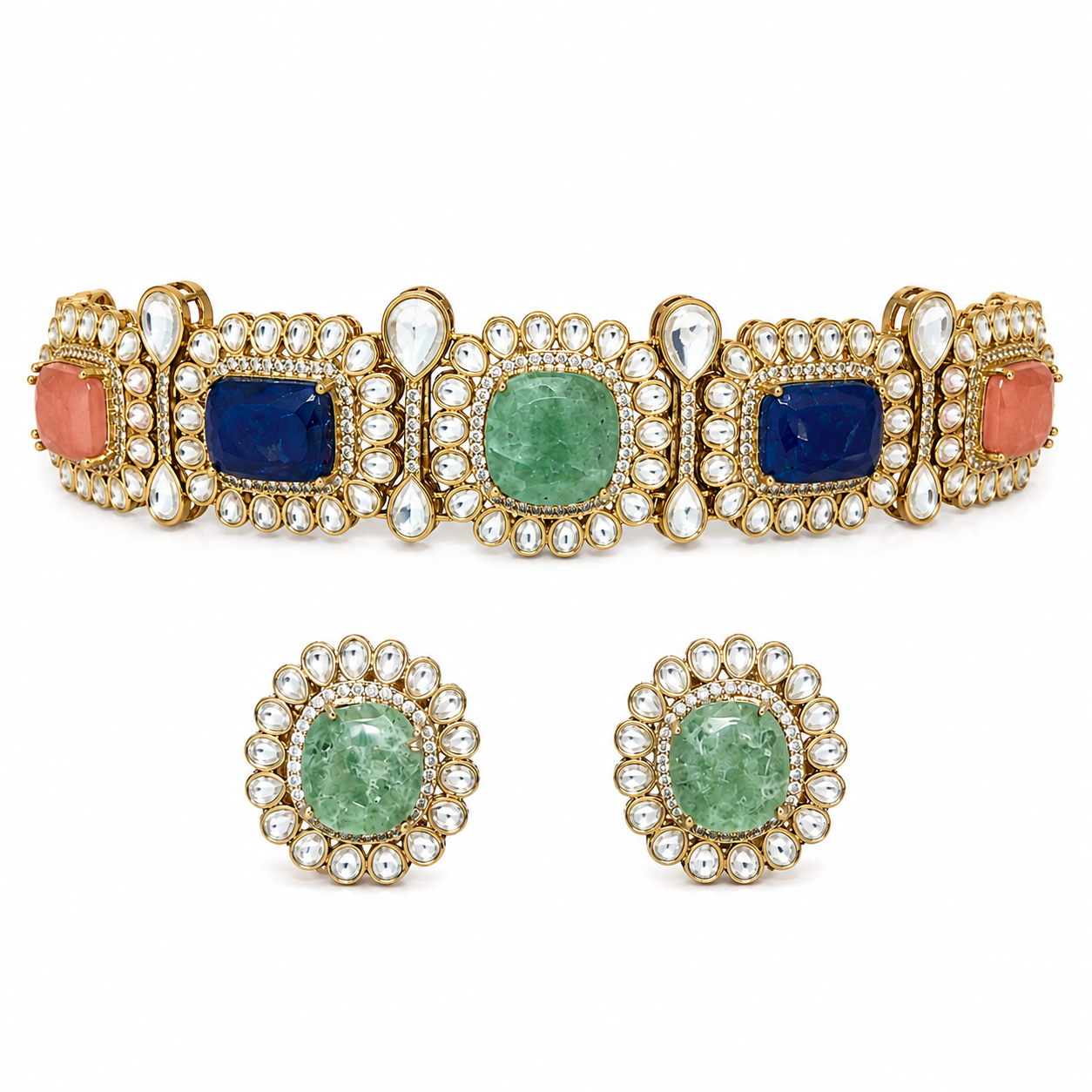Multicolour Semi-Precious Stone Kundan Choker Set