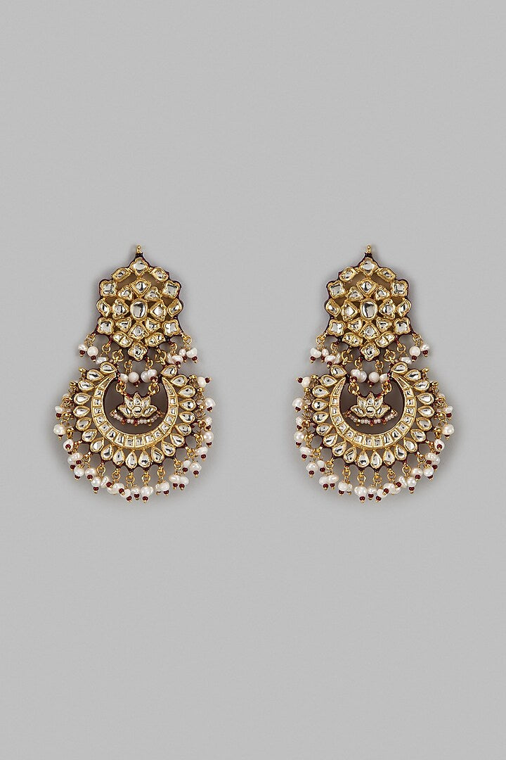 Gold-Plated Jaipuri Kundan Pearl Chandbali earring