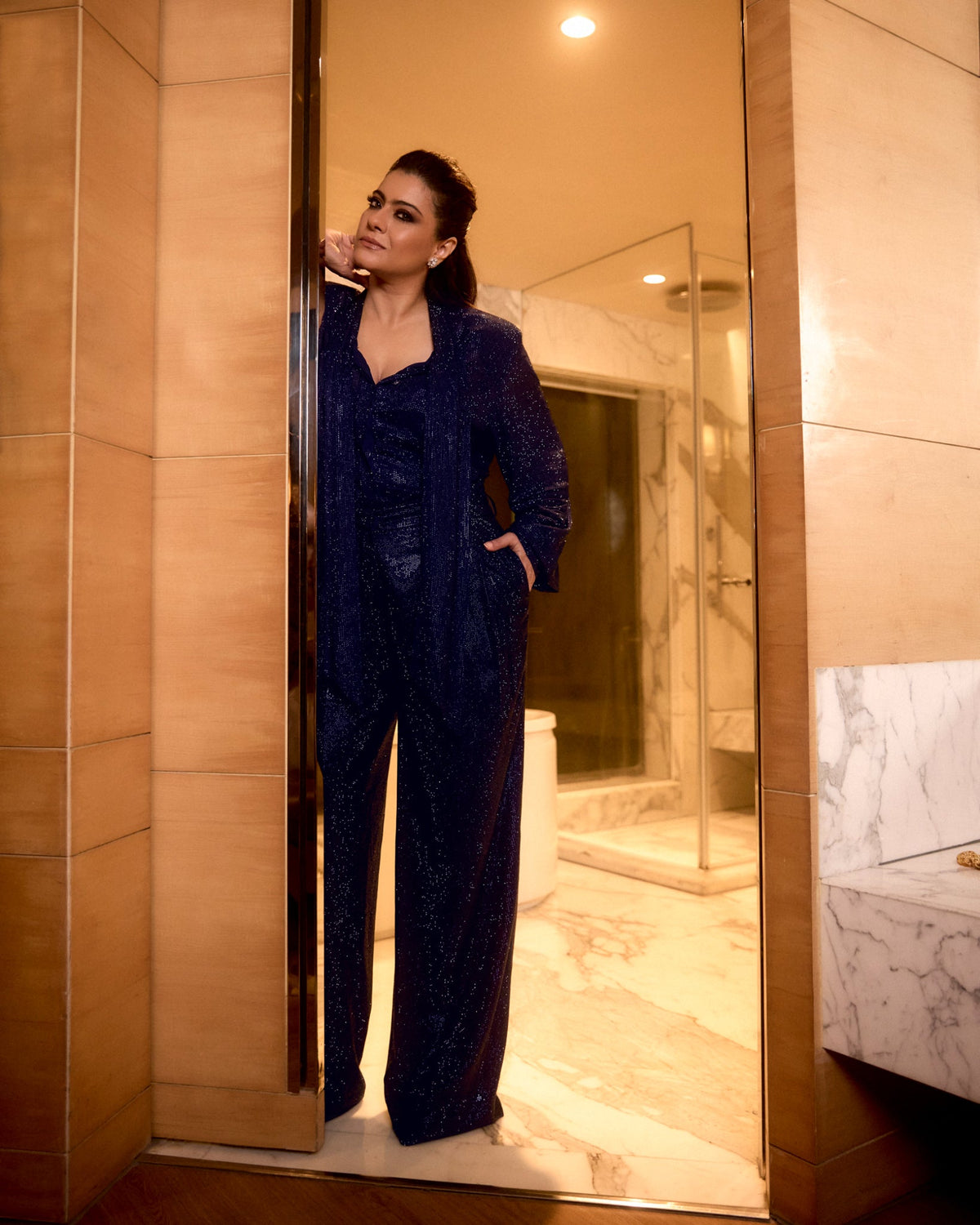 Kajol in Midnight Stardust Crystal Co-ord Set