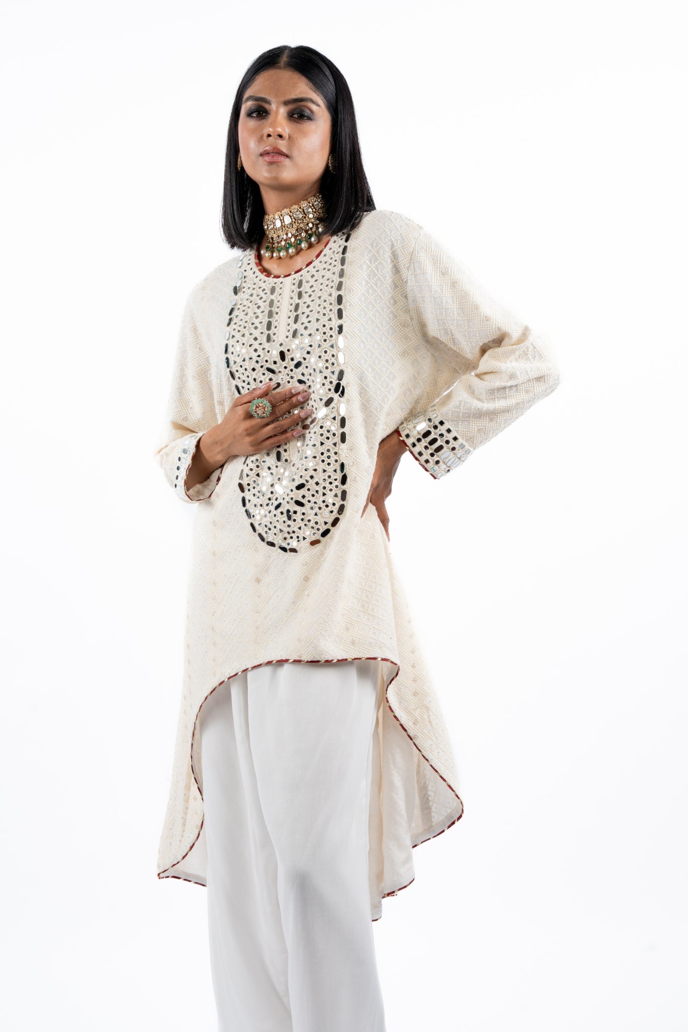 Ivory Luxe Mirror-Embellished Kurta Set