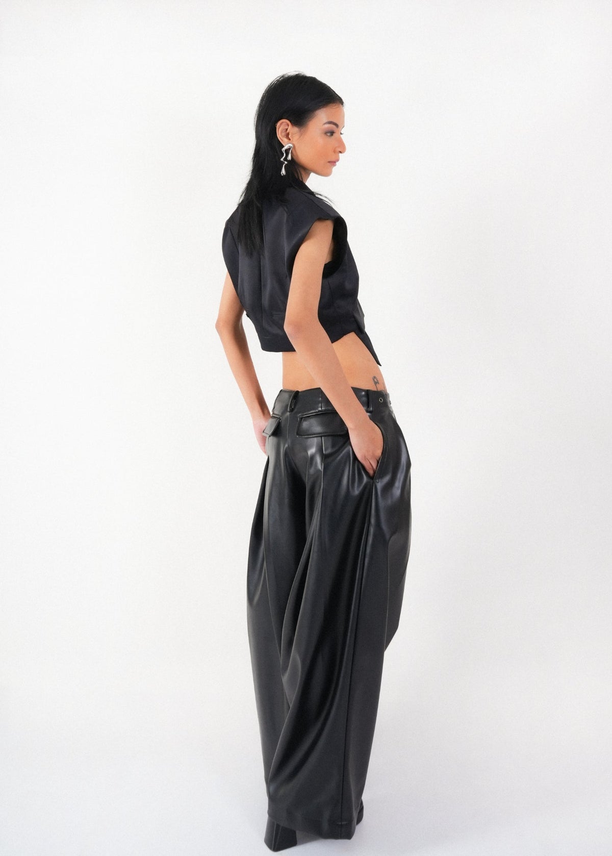 Pleated Leather Pants