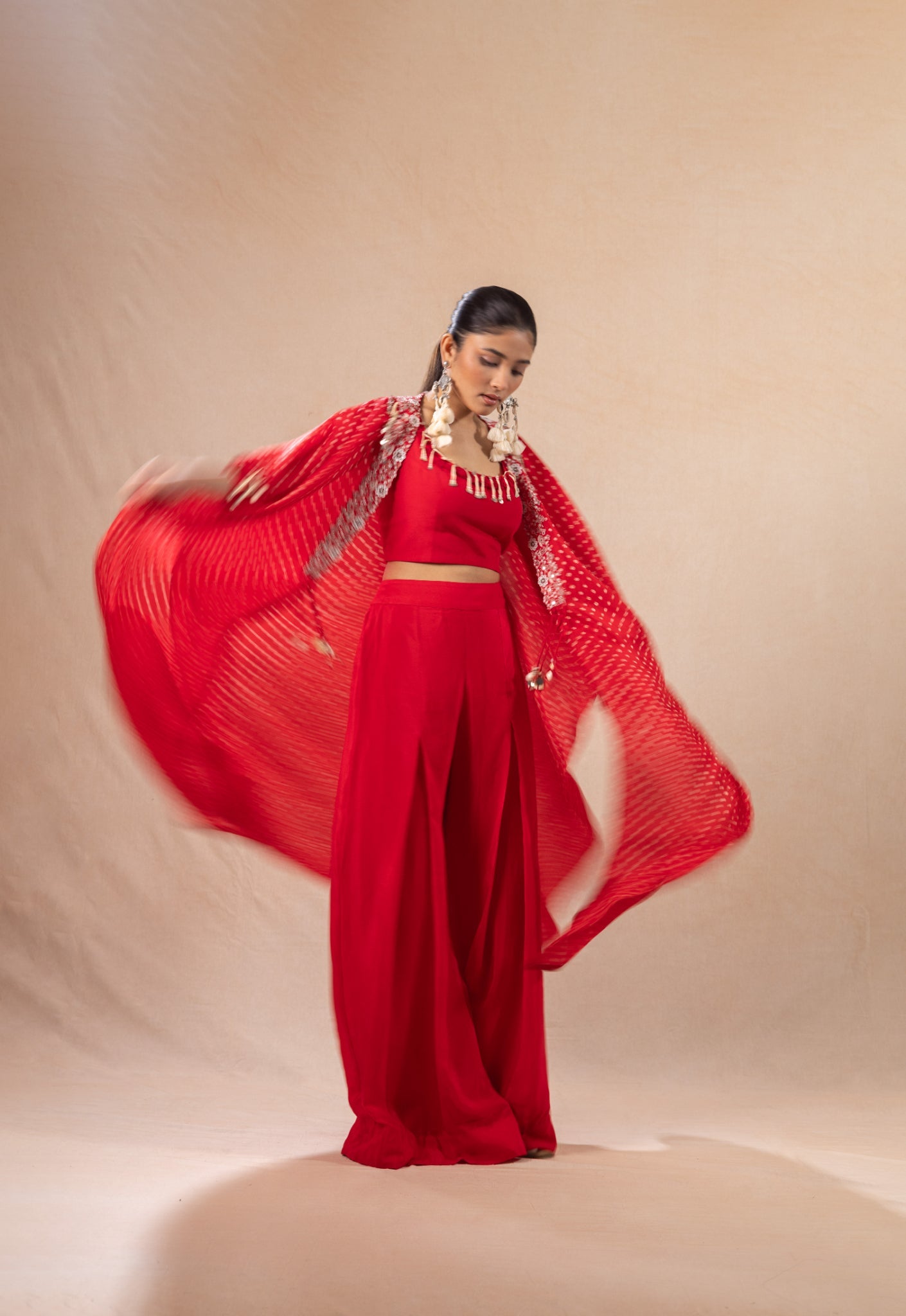 Bandhni cape set with flared pants