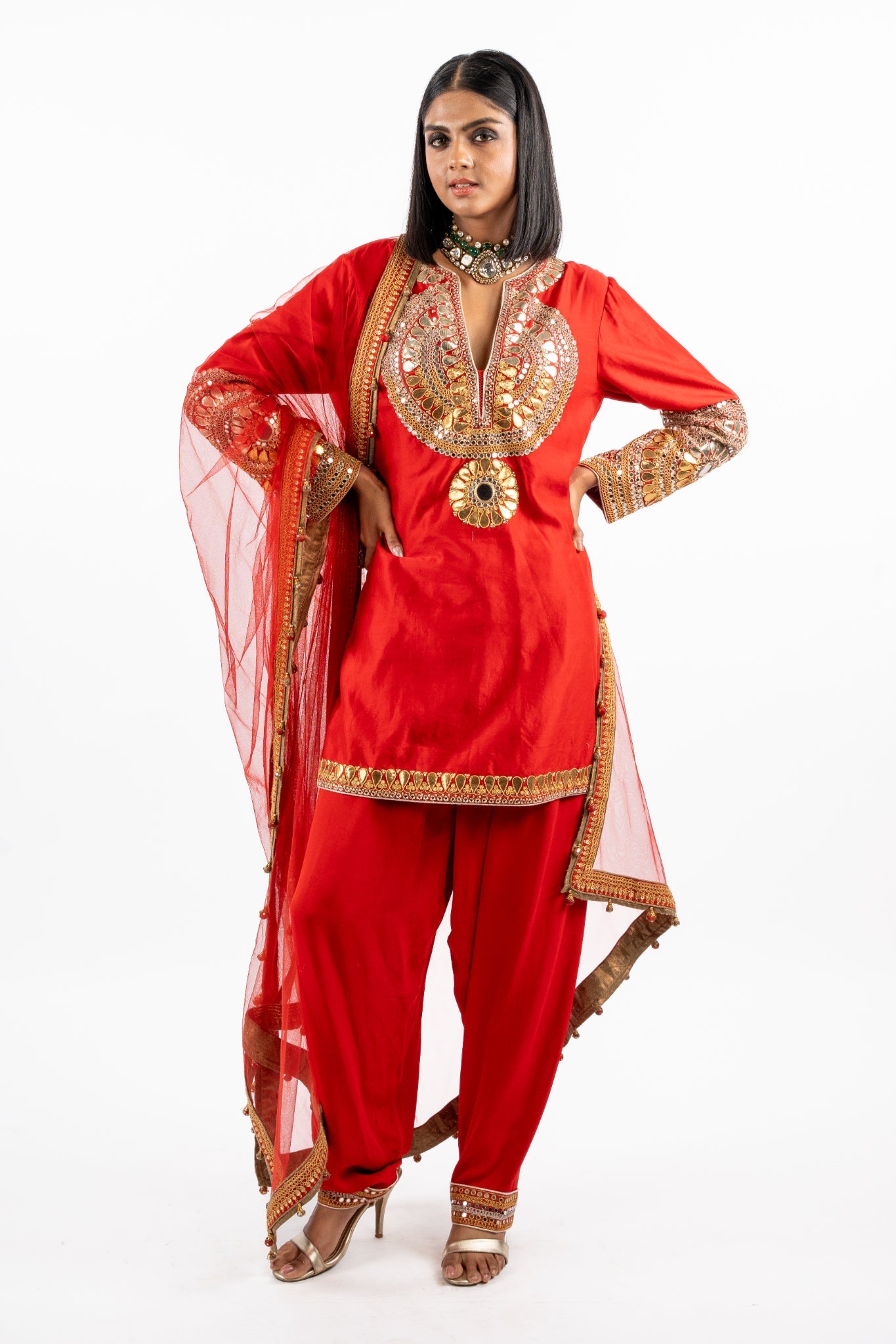 Royal Red Mirrorwork Kurta Set