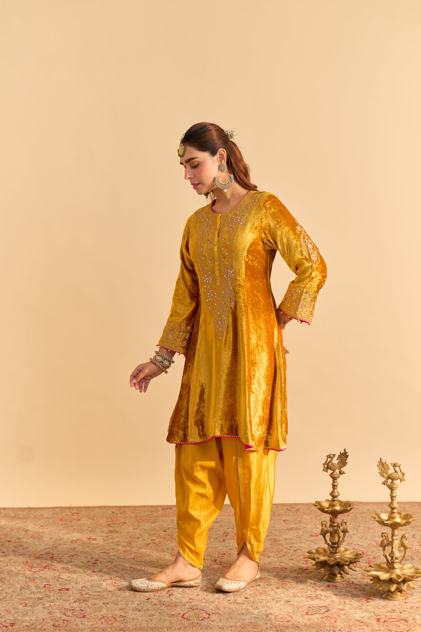 Laiba - Mustard A-line Kurta with Dhoti and Dupatta