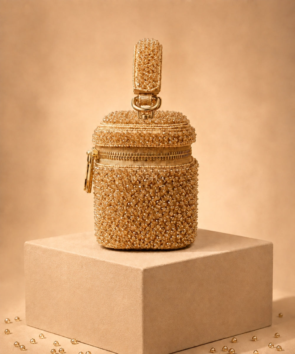 Ziya Gold Suede Embroidered Vanity Bag