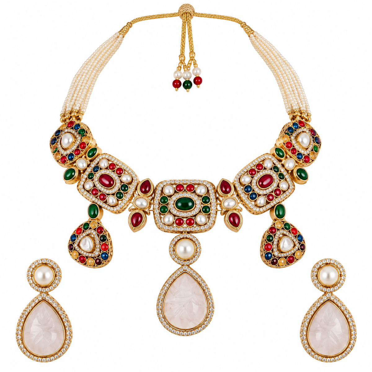 Multicolor Semi-Precious Stone Drop Necklace Set