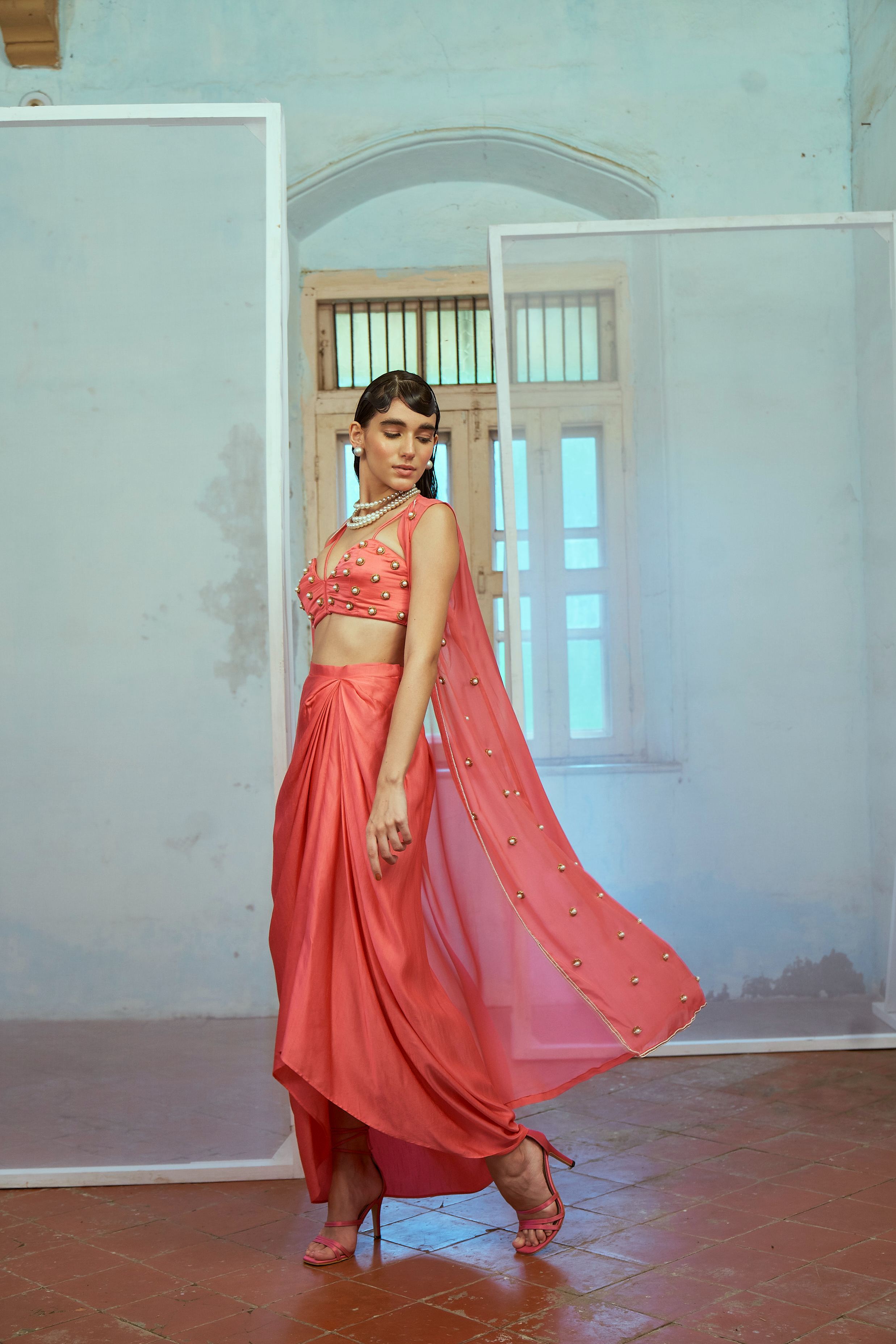Pink Drape Skirt Set