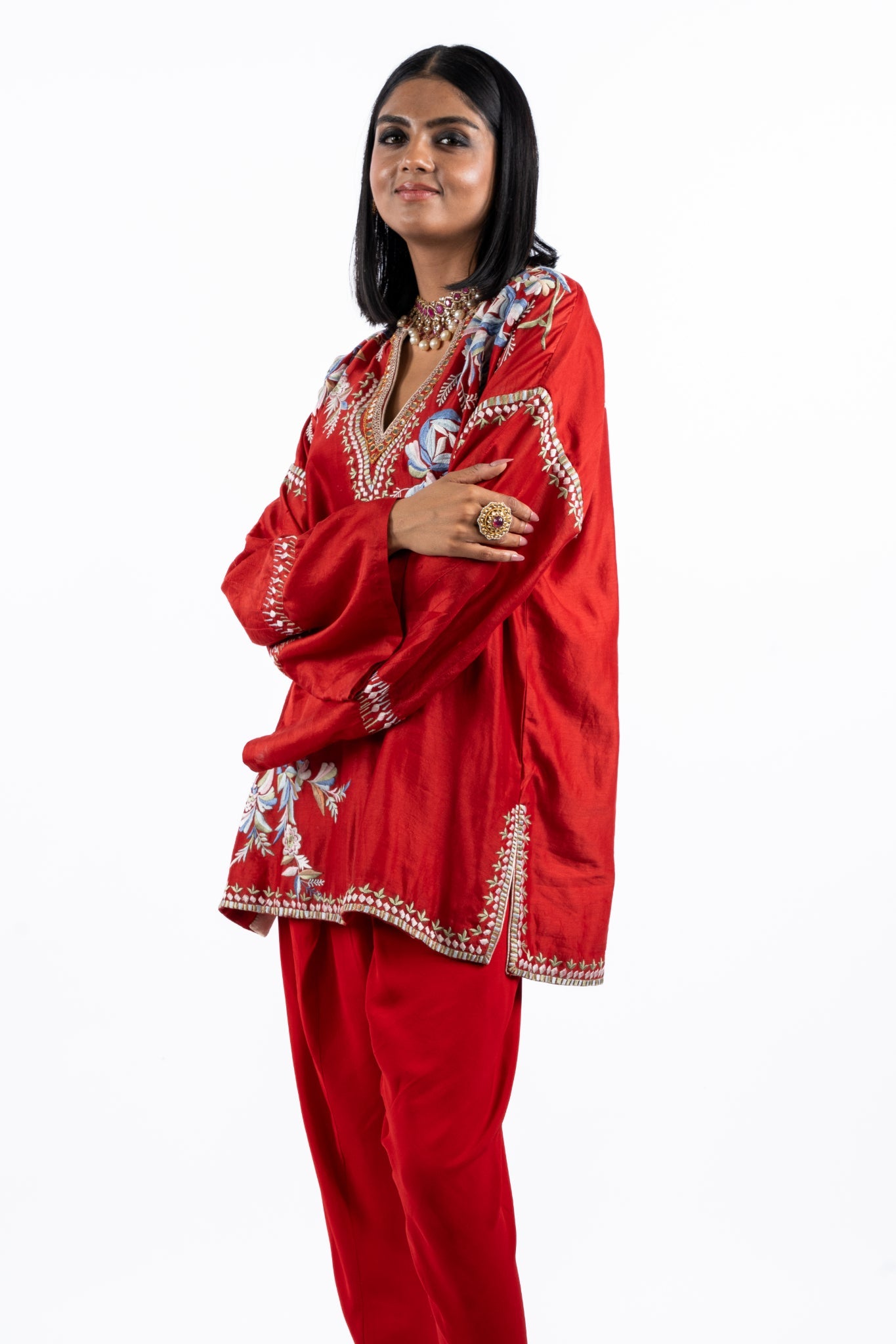 Crimson Bloom Embroidered Co-ord Set