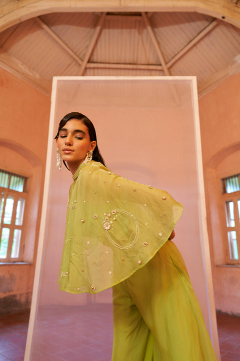 Luminescent Green Cape Ensemble