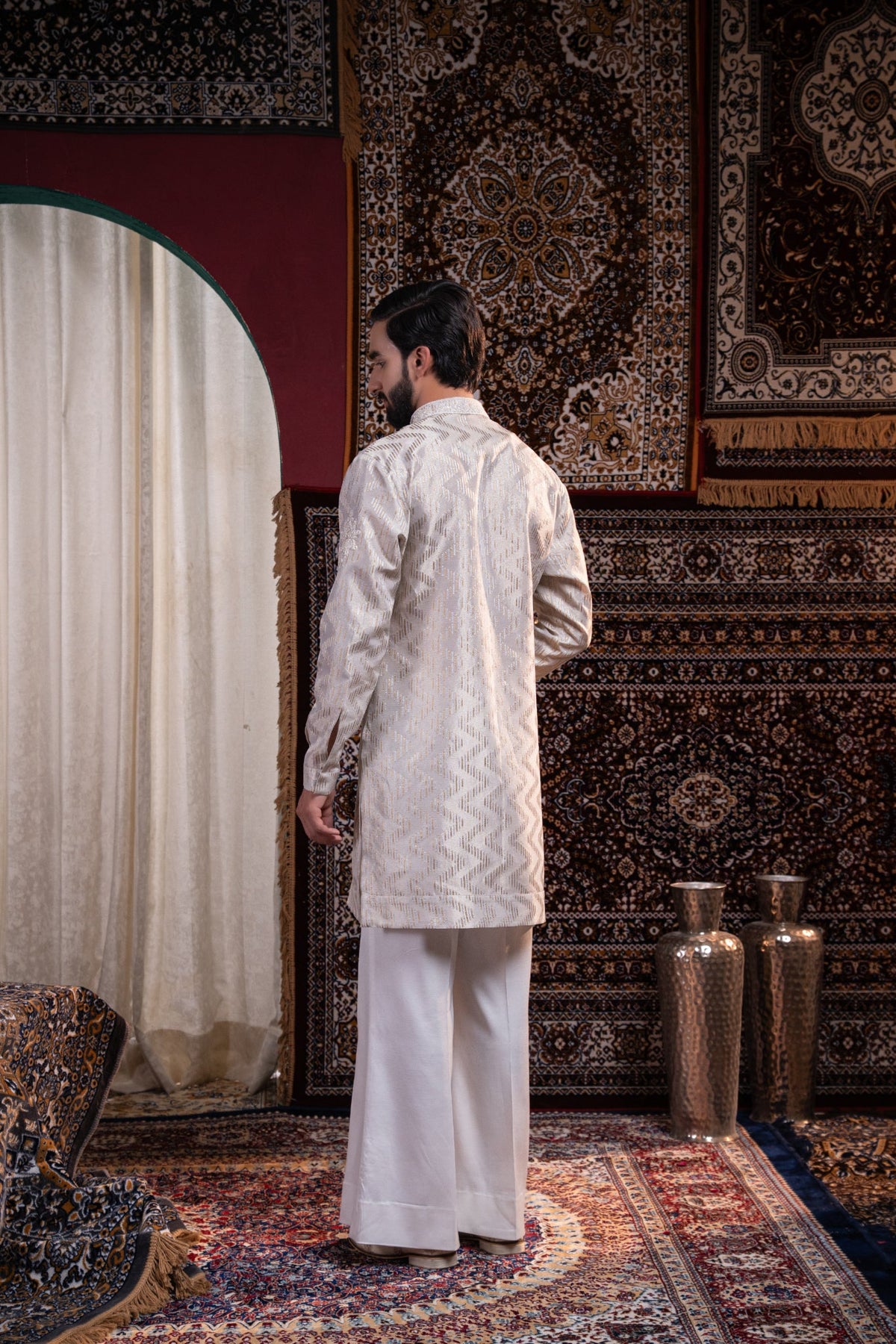 Grey Tissue Jacquard Kurta