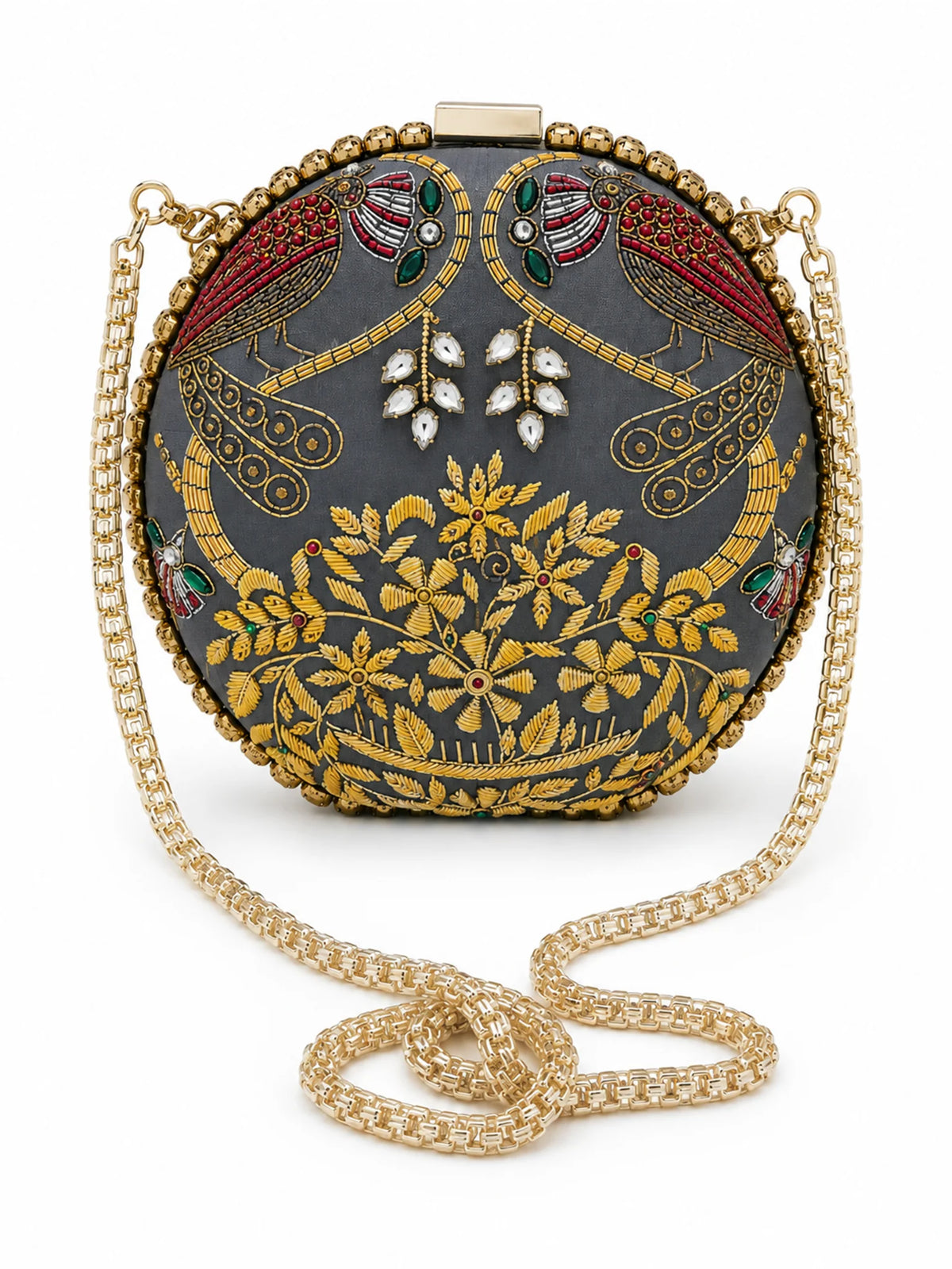 Zardozi Embroidered Clutch with Gold Chain