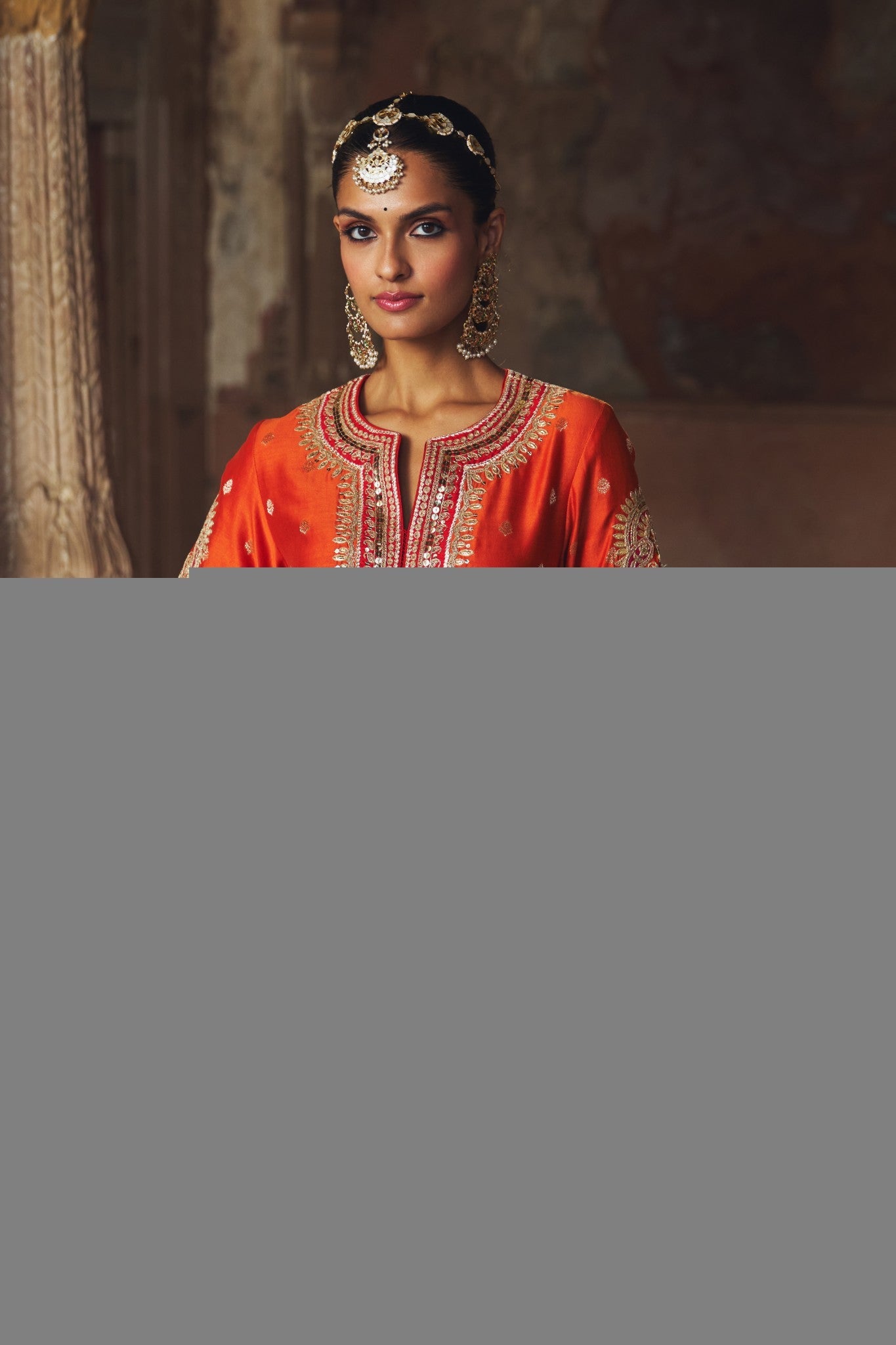 AREESHA - BURNT ORANGE SHORT KURTA WITH SHARARA AND DUPATTA
