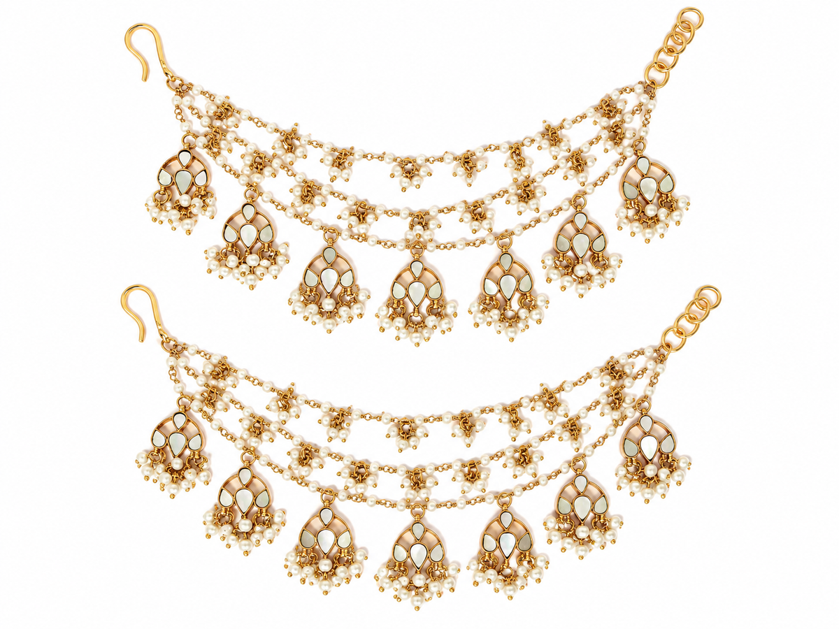 Pearl Kundan Layered Earchain