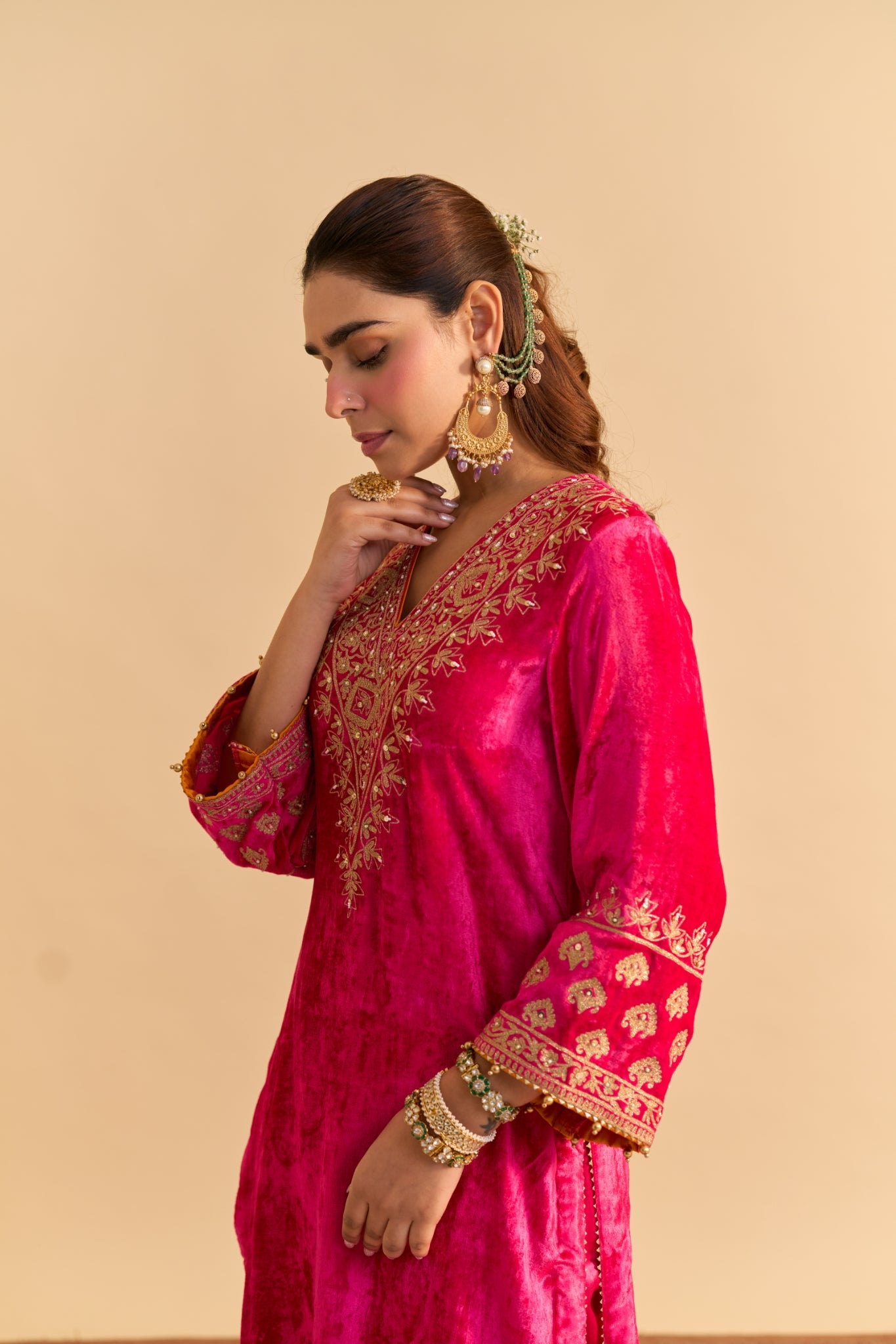 Aynaz - Hotpink Kurta with Salwar and Dupatta
