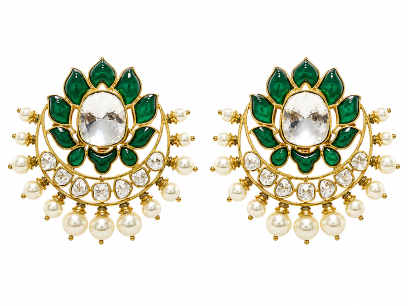 Emerald Floral Polki Earring