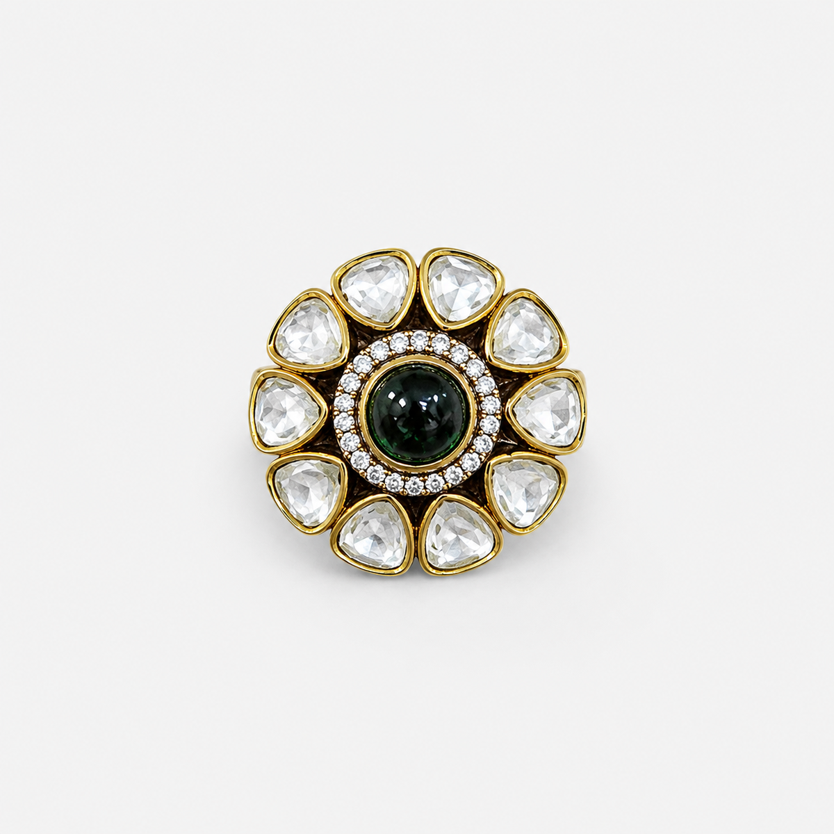 Emerald Polki Floral Statement Ring