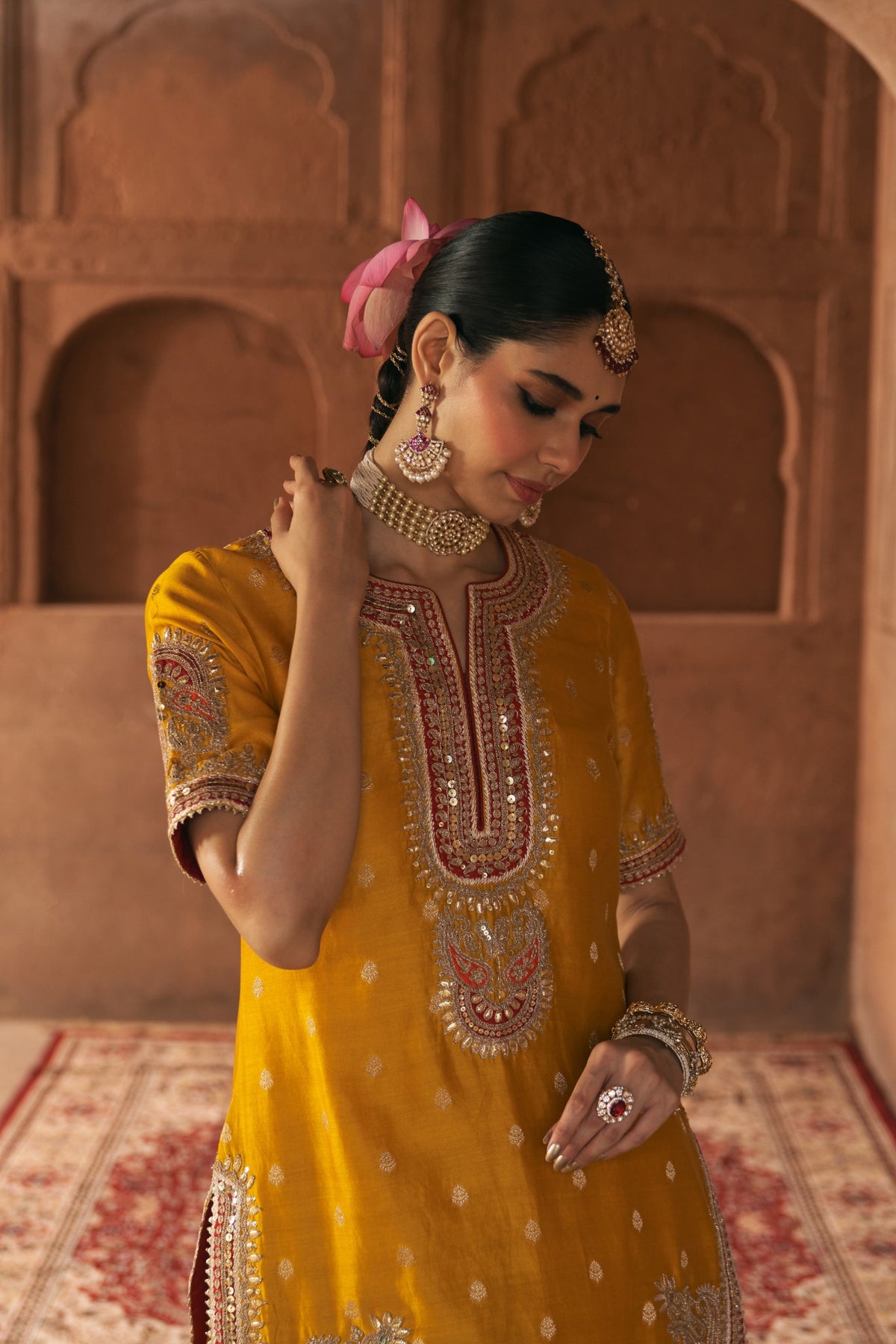 Areesha Mustard Banarasi Kurta Sharara Set with Dupatta
