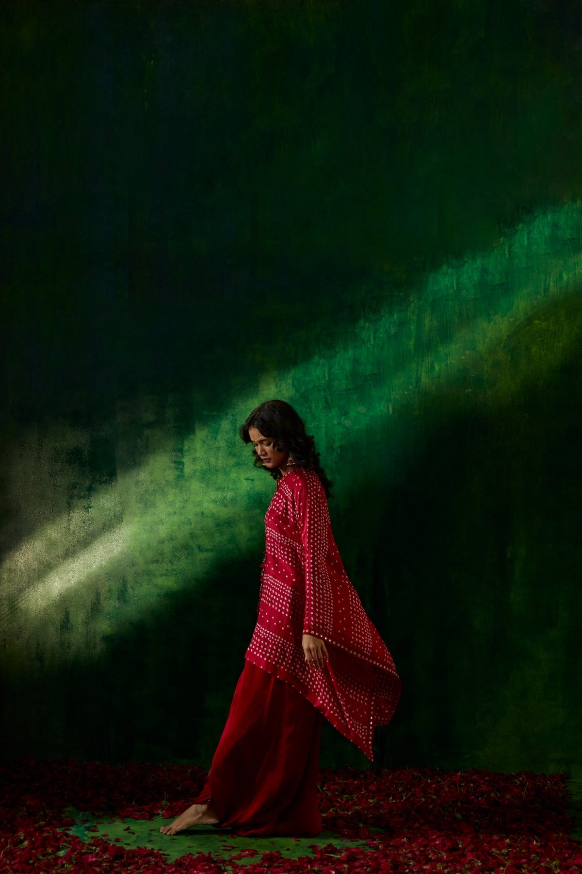Asymmetrical Bandhani Tunic Set