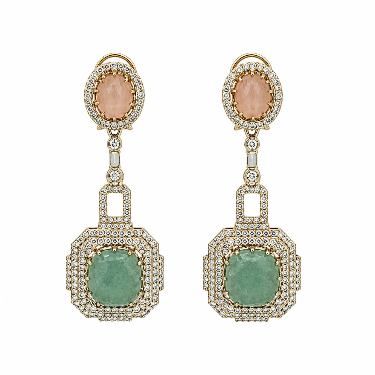 Blush Pink & Sage Green Semi-Precious Statement Earrings