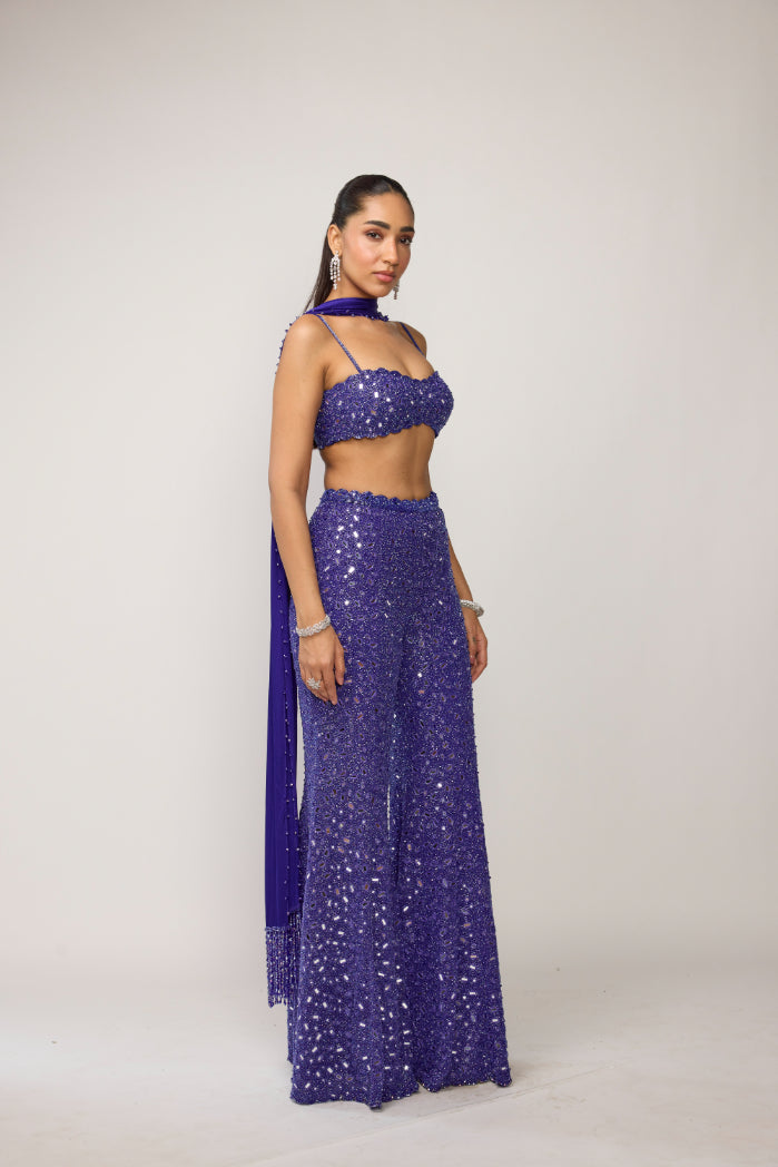 Cocktail Blue Blouse With Sharara Set