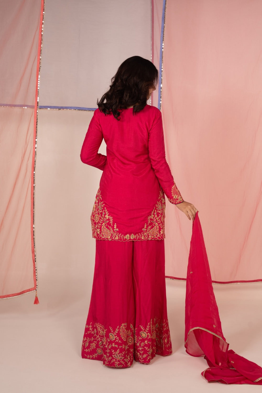 Dark pink satin silk salwar suit