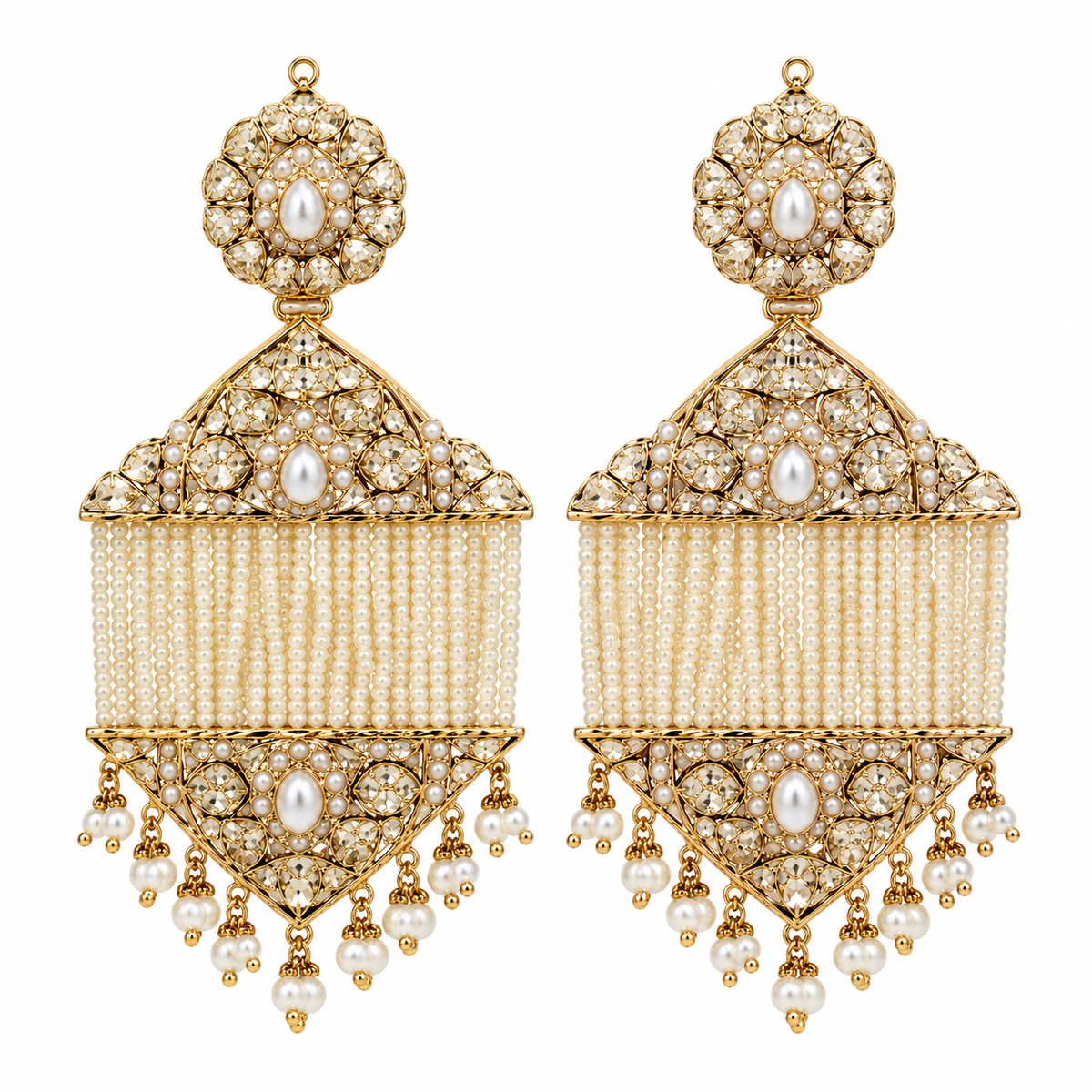 Jadau Pearl Tassel Statement Earrings