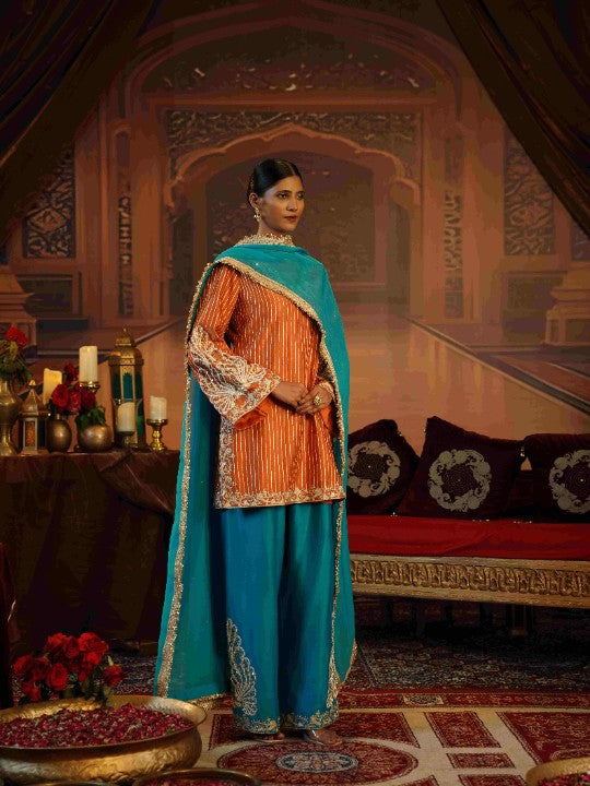 rust and teal silk kurta set - image 3