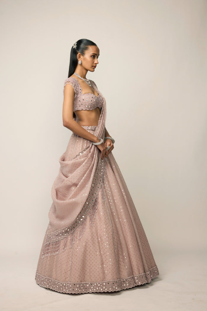 Ash Pink Sequins Embroidered Lehenga Set
