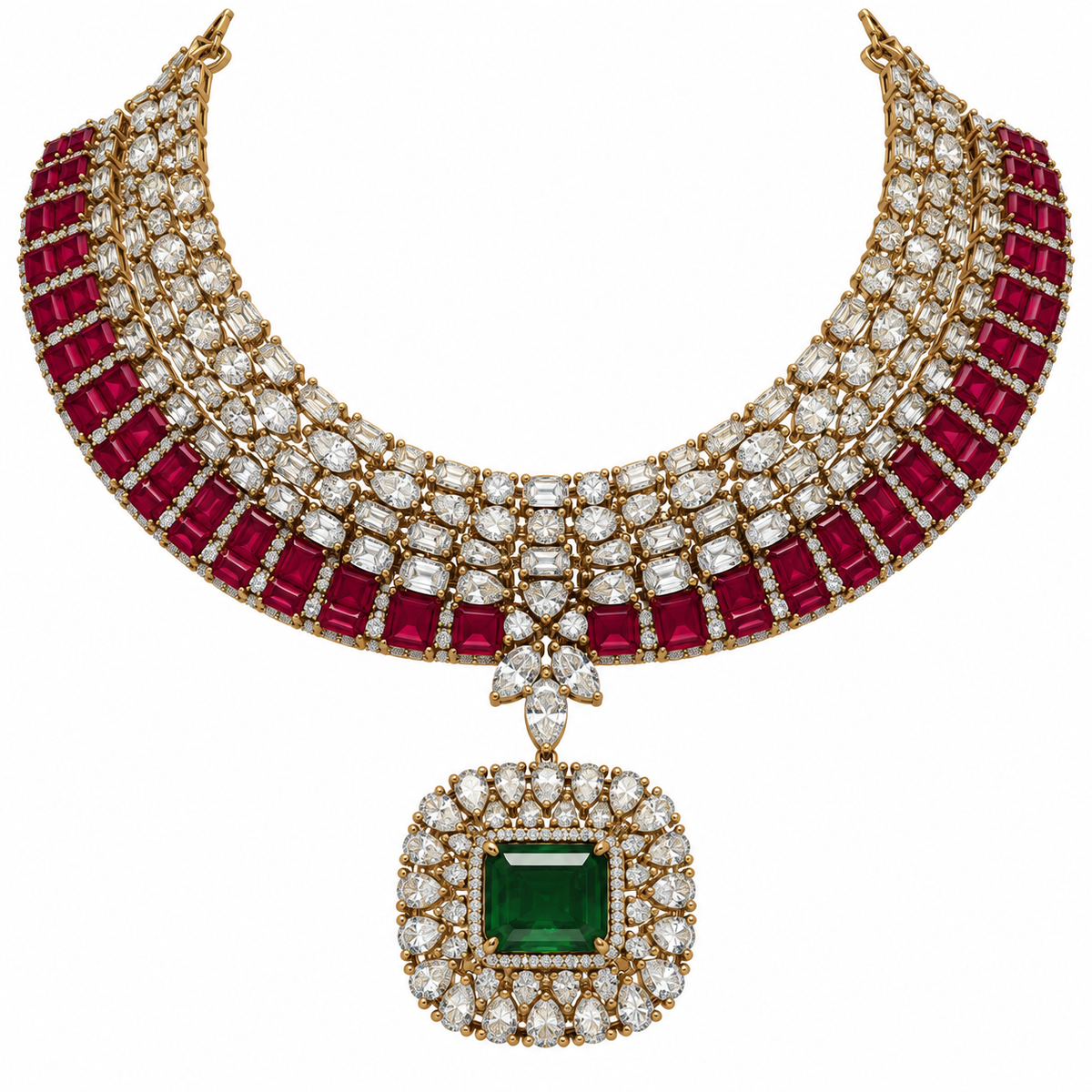 Ruby Emerald Stone Statement Necklace Set