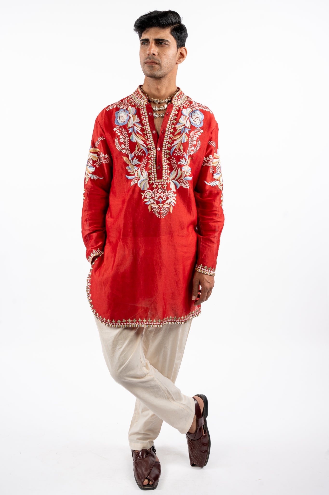 Scarlet Bloom Embroidered Kurta Set for Men