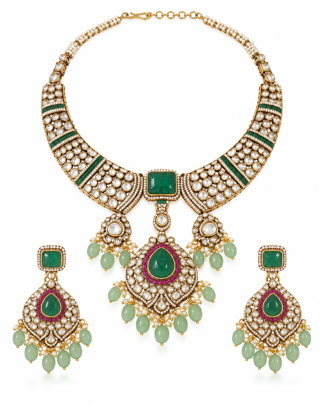 Emerald Polki Statement Necklace Set