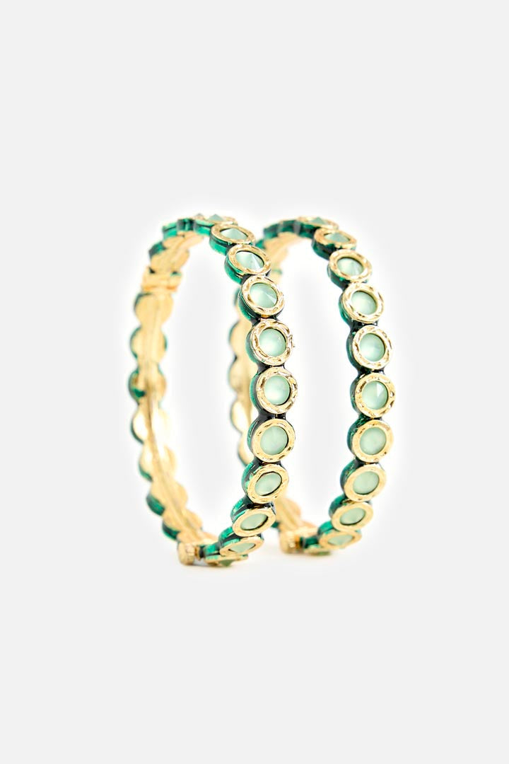 Elegant Gold-Tone Green Stone Bangles for Women