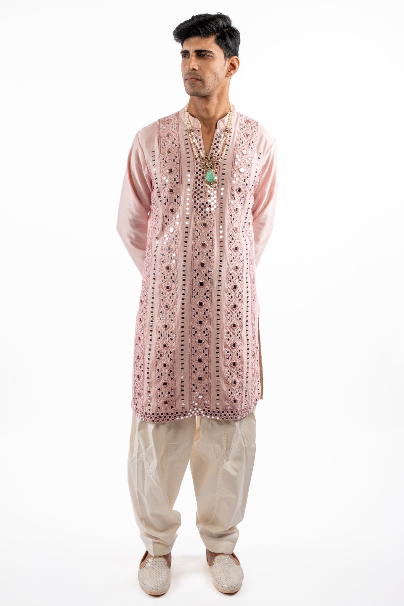 Blush Royale Mirrorwork Kurta Set for Men