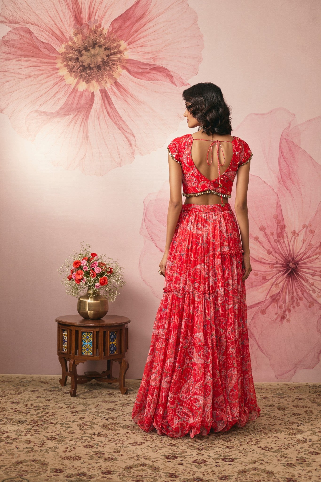 RED PAISLEY PRINTED LEHENGA SET