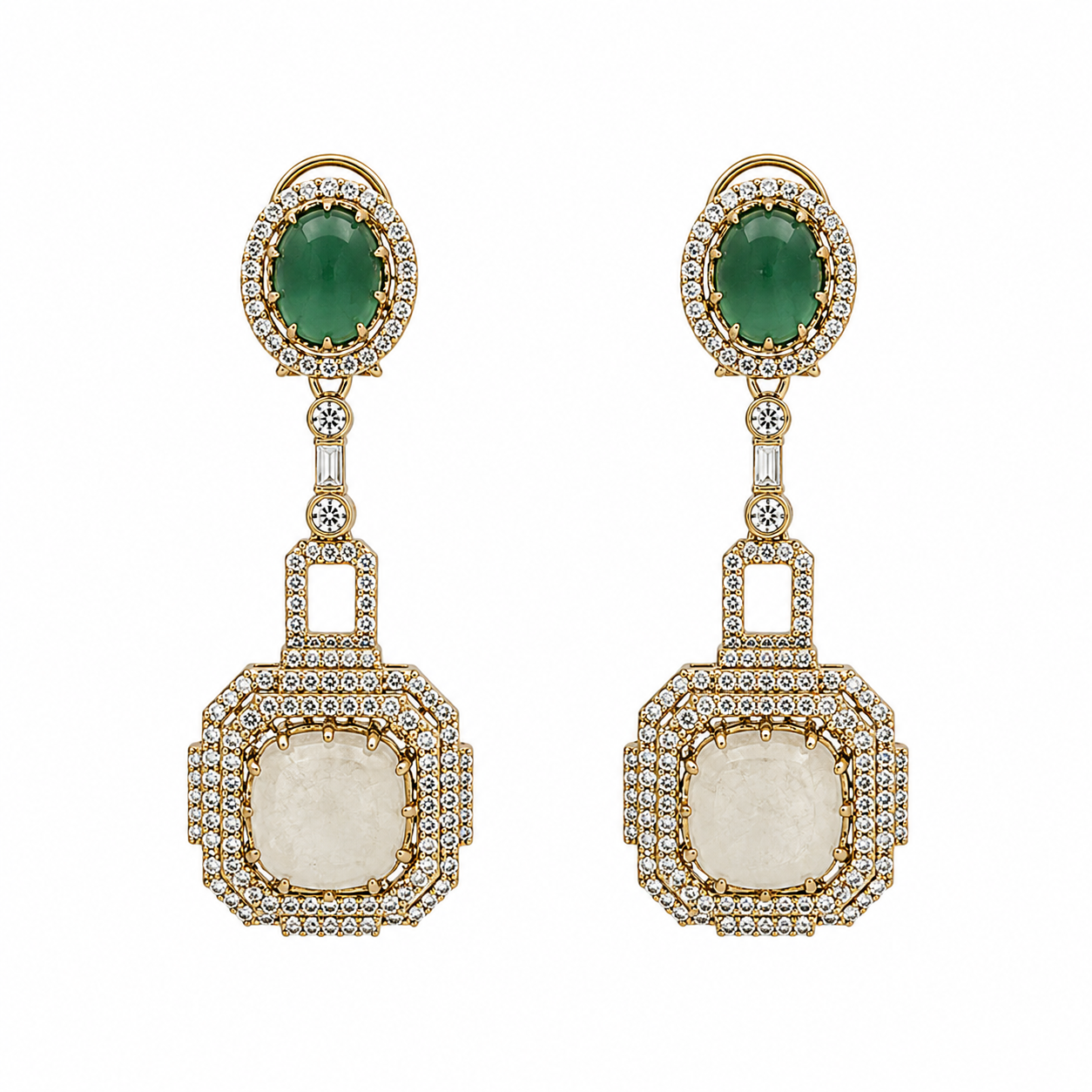 Emerald Green & Ivory Semi-Precious Statement Earrings