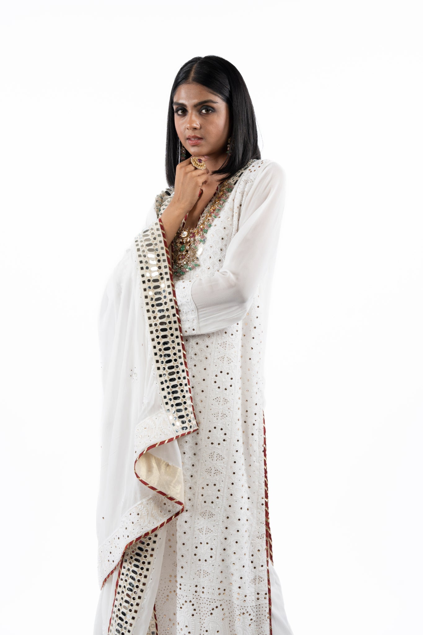 Ivory Mirrorwork Anarkali Set