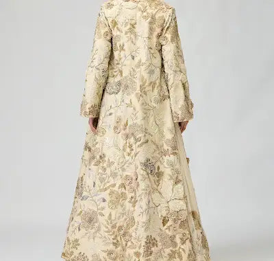 Ivory Embellished Anarkali Set in Silk GGT for Festive Occasions