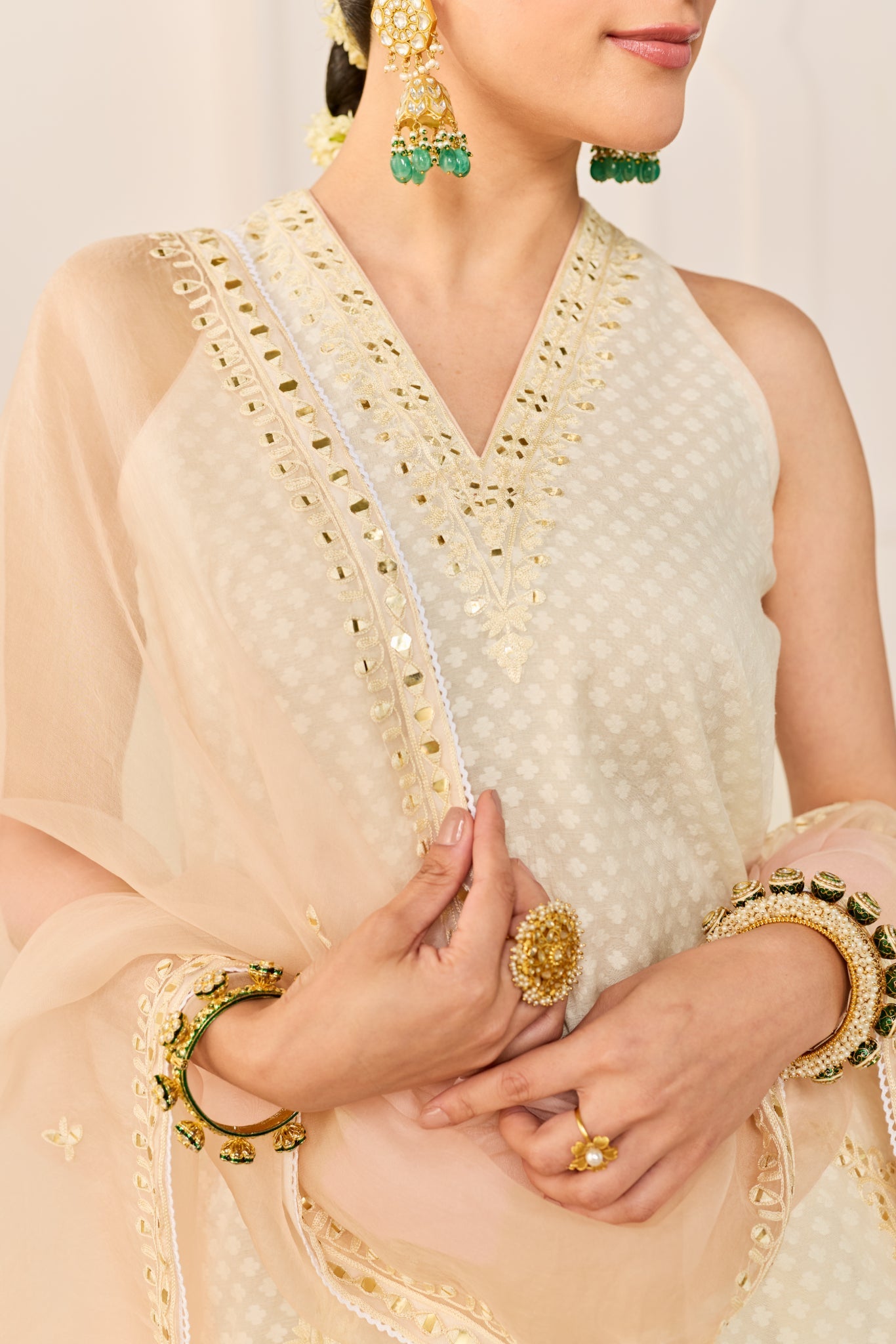 MIRAL - DAISY IVORY SHORT KURTA WITH FARSI SALWAR AND DUPATTA