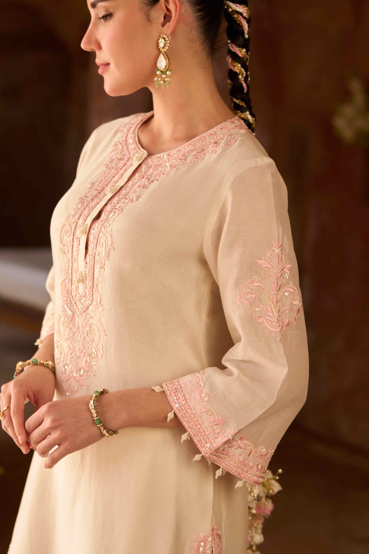 Daisy Ivory Pure Silk Chanderi Kurta and Satin Dhoti Set