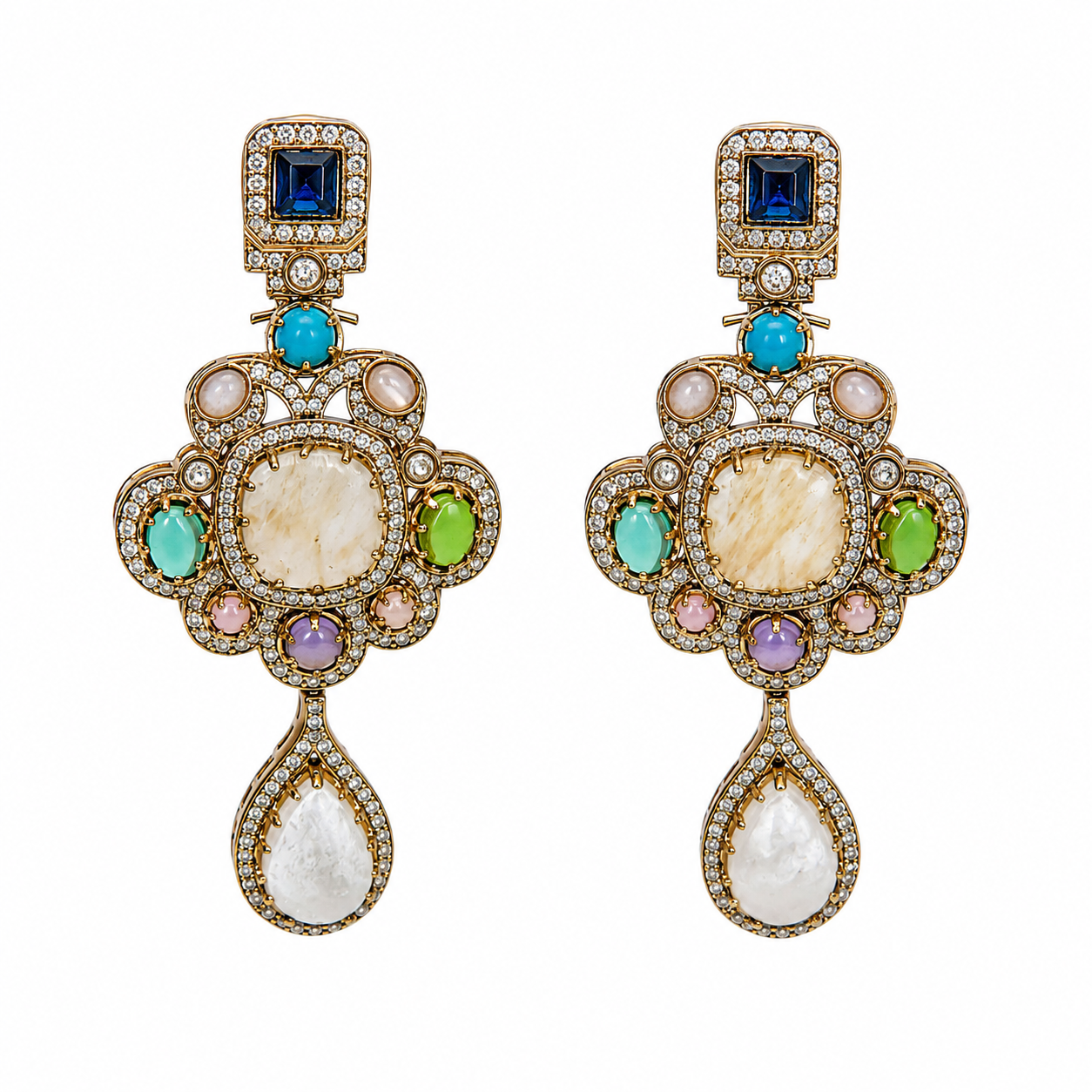 Multicolour Semi-Precious Statement Drop Earrings