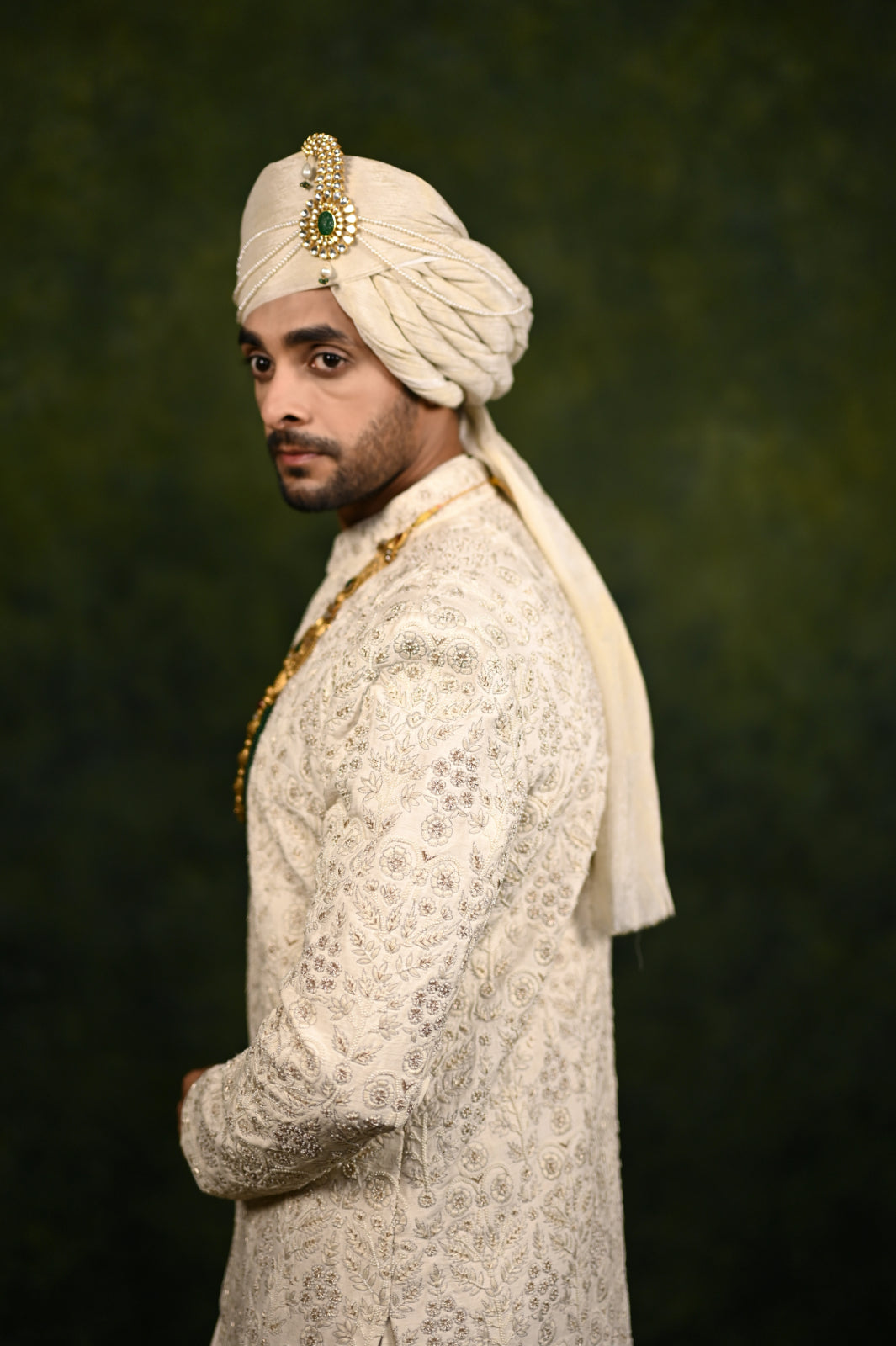 ivory bead/pearlwork sherwani set