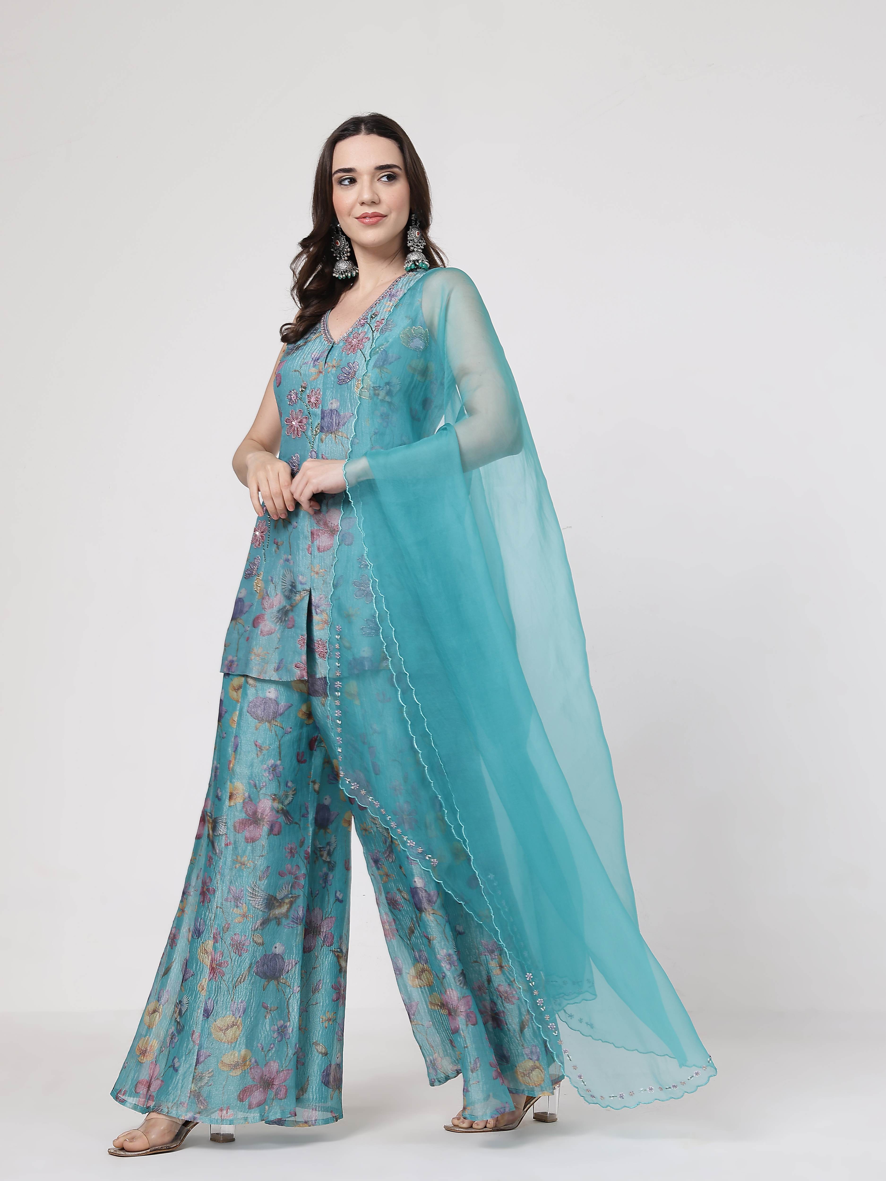 Turqouise Floral Sharara Set