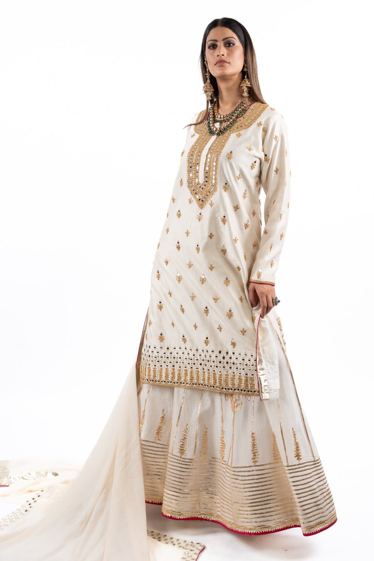 Ivory & Gold Embroidered Kurta Set