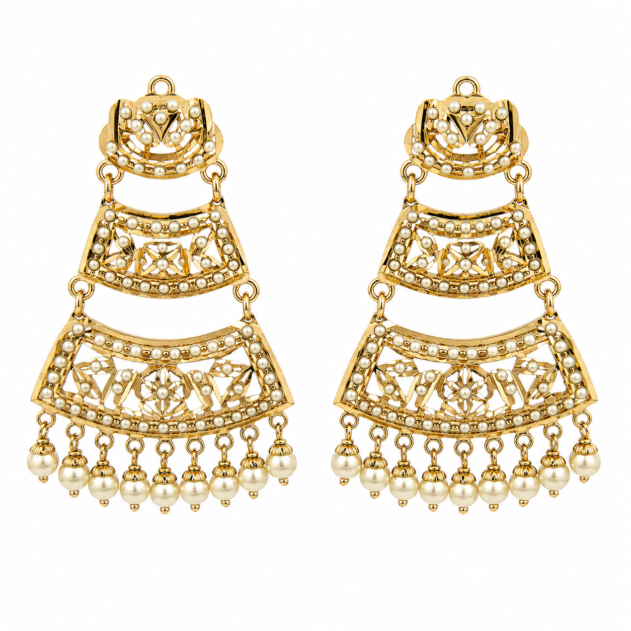 Jadau Pearl Tiered Statement Earrings