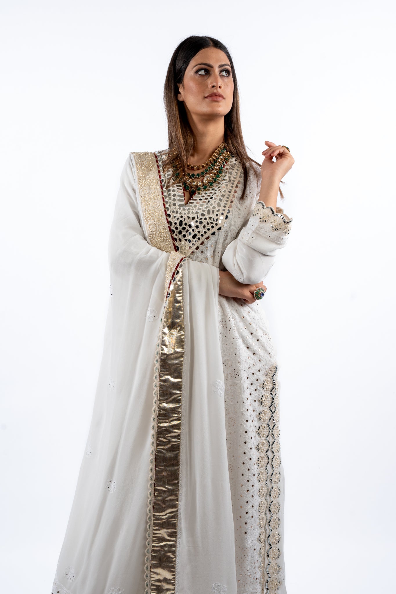 Ivory Mirrorwork Kurta Set with Regal Dupatta
