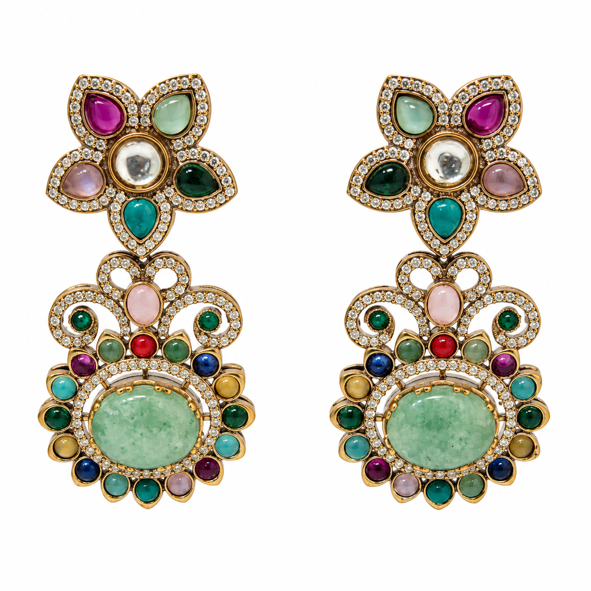 Multicolour Semi-Precious Floral Statement Earrings