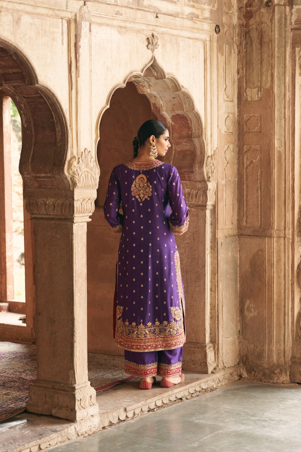 Sobia Deep Purple Embroidered Kurta Set with Silk Organza Dupatta