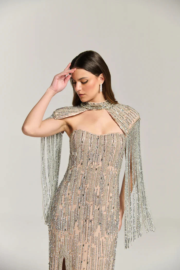 Twilight Fringe Maxi Beaded Gown for Luxury Evening Wear