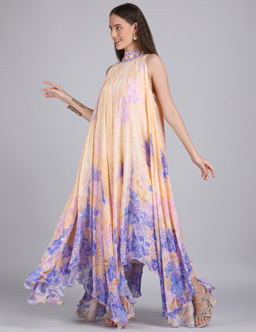 Denser Duo Corsage Placement Printed High Low  Dress